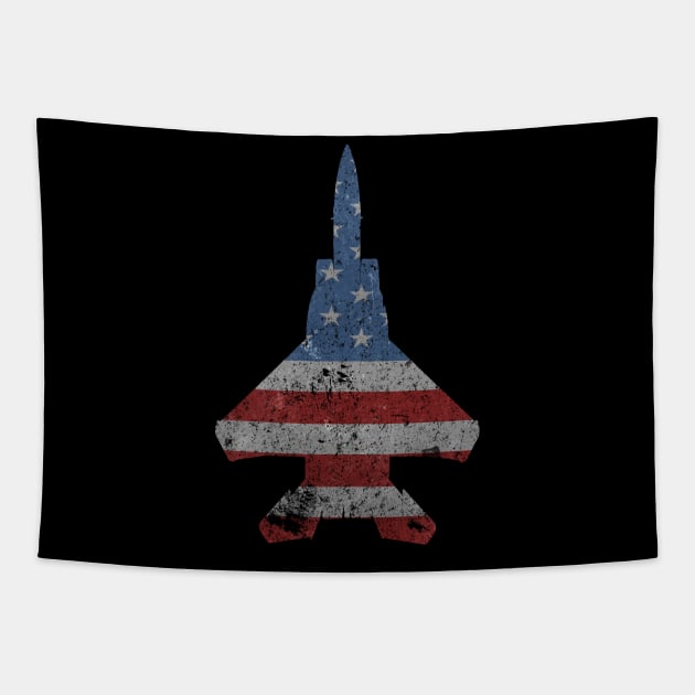 F-15 Eagle Jet Fighter Vintage American Flag Vintage Tapestry by DesignedForFlight