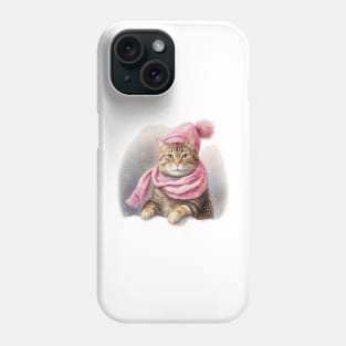 Adorable cute Cat wearing a pink hat and scarf Phone Case