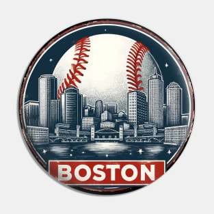 Retro Vintage Boston Baseball Cityscape Pin