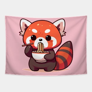 red panda seriously eats noodles Tapestry