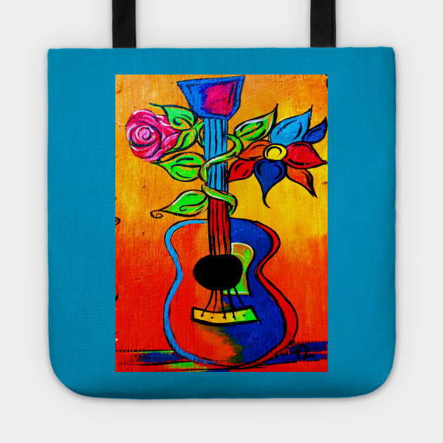 Spanish Guitar Painting Mexican Folk Art Gifts Sac Fourre Tout