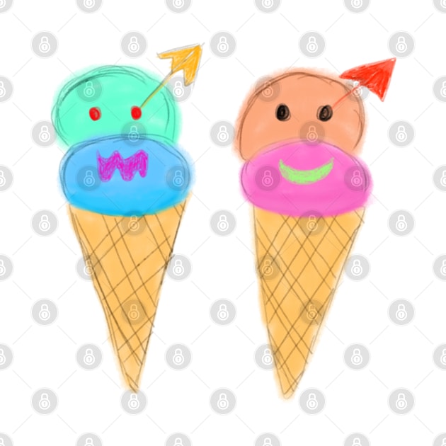 Pink blue ice cream cones art by Artistic_st