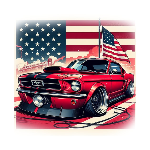 Ford Mustang and The American Flag by Gas Autos by GasAut0s