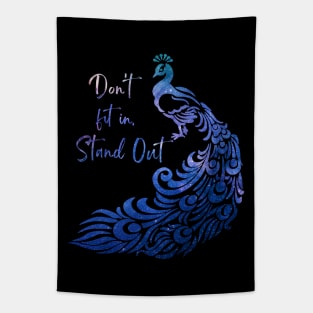 Dont fit in, stand out - cosmic peacock double exposure art Tapestry