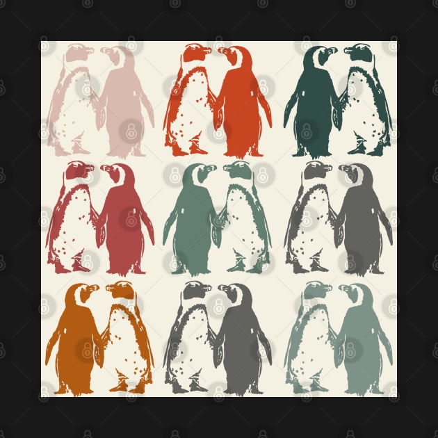 Colourful penguins in vintage colours by NattyDesigns