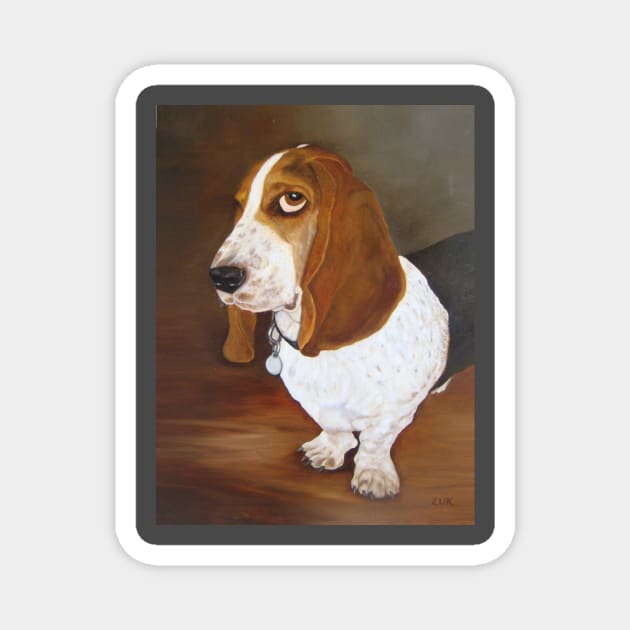 Basset Hound Dog Portrait. Droopy Ears and Huge Paws. Magnet by KarenZukArt