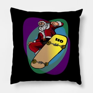 Santa on Skateboard Funny Santa colorful Pillow