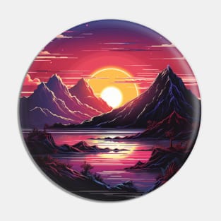 Vintage Vinyl Record Synthwave Sun Pin