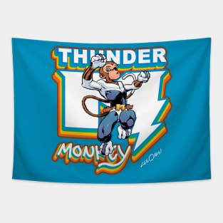 Young Thunder Monkey with Retro Logo Tapestry