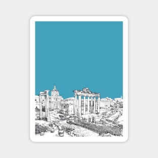 Drawing of Forum Romanum against teal sky Magnet