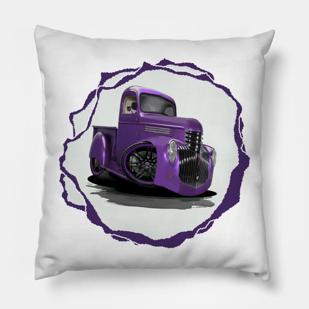 "Purple Haze" 1941 Chevy Pickup Truck Cartoon Style Pillow by Wilcox PhotoArt