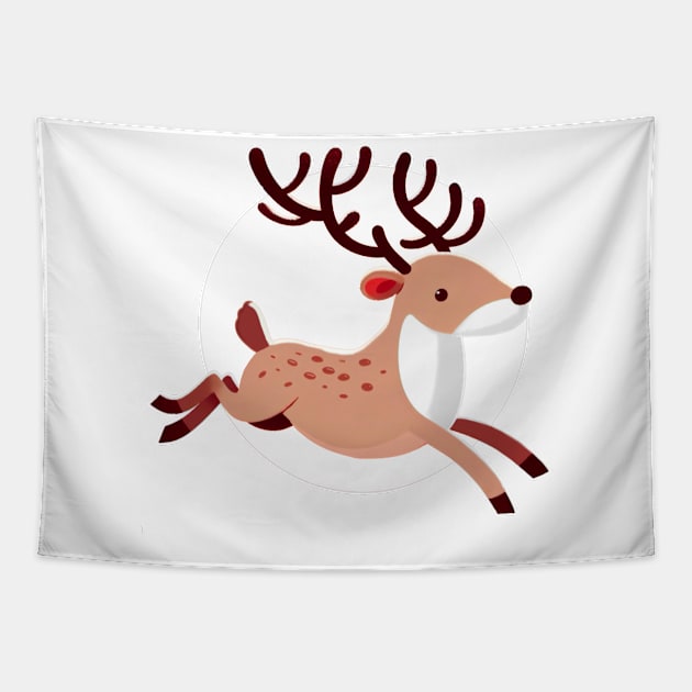 Light Reindeer Jumping - White Background Tapestry by Star Fragment Designs