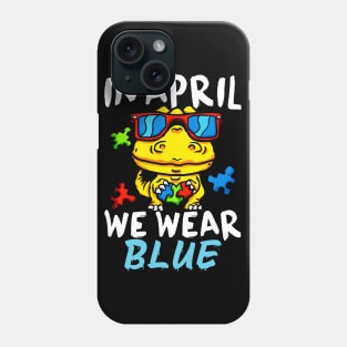 In April We Wear Blue Autism Awareness Month Dino Phone Case
