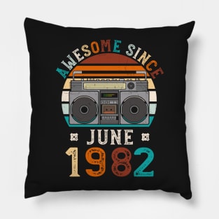 Funny Birthday Quote, Awesome Since June 1982, Retro Birthday Pillow