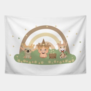 Cute Animals rainbow Love Tapestry