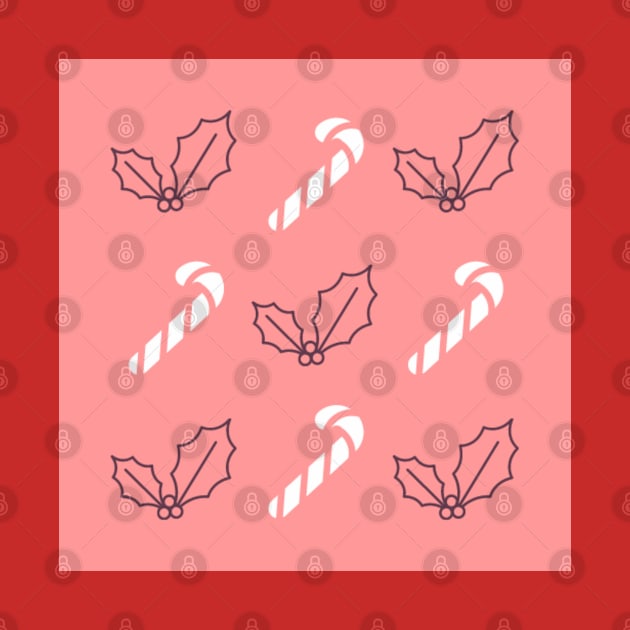 Candy canes and holly berries pink by Steph Elle