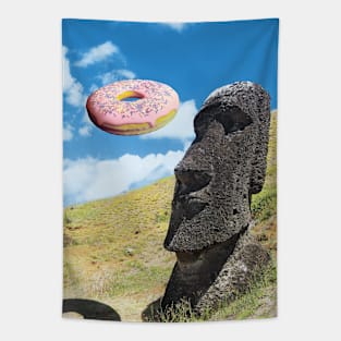 Easter island head with pink donut. Tapestry