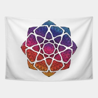 Sunset Watercolor Crystal Mandala - Black Outline Tapestry