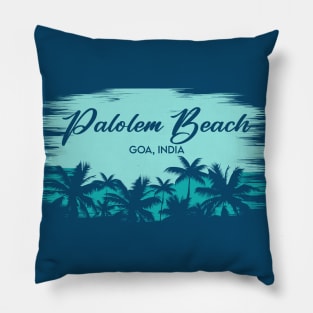 Palolem Beach Goa, India Retro Beach Landscape with Palm Trees Pillow