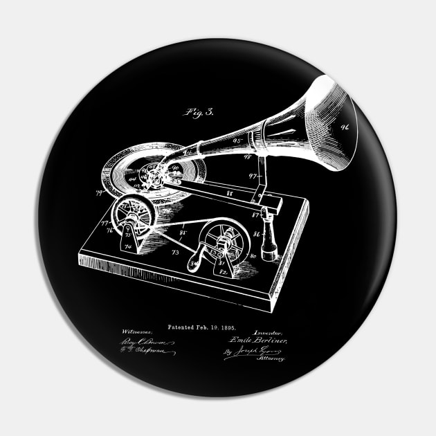 Vintage Gramophone Awesome Gift Patent Invention Pin by MadebyDesign