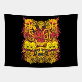 crowd oriental masks flaming Tapestry