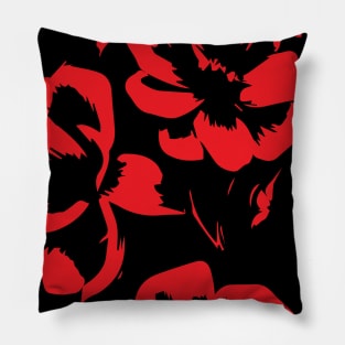 Crimson Bloom on Noir Pillow