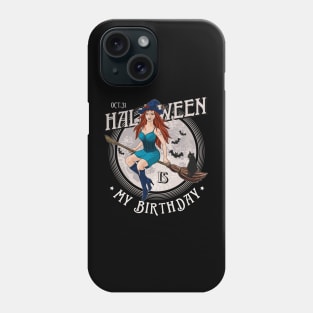 Young beautiful witch on a broom Phone Case