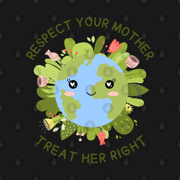 Respect your Mother, Treat Her Right | Funny Green Earth Day Awareness Mother Earth Humor with Cute Smiley World Globe Face Mother's Day by Motistry