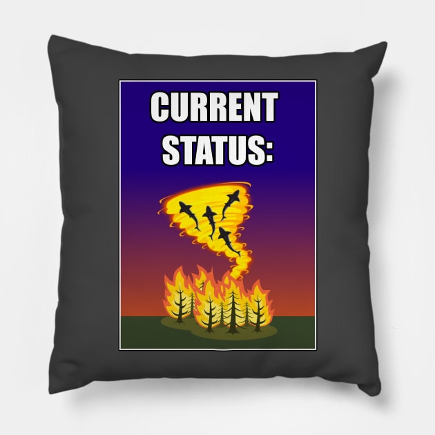 Current Status: Flaming Tornado with Sharks Pillow by nomoji