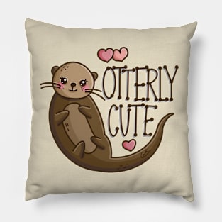 "Otterly Cute" adorable smiling kawaii otter design Pillow