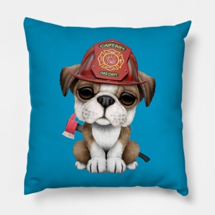 Cute Bulldog Puppy Firefighter Pillow