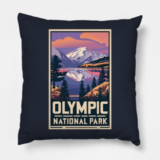 A Vintage Travel Art of the Olympic National Park - Washington - US Pillow