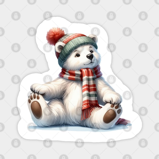 Christmas Polar Bear Magnet by Chromatic Fusion Studio