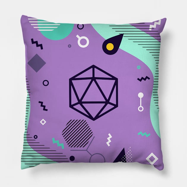 Polyhedral Dice Set Memphis Design Lavender Teal Tabletop RPG Pillow by dungeonarmory