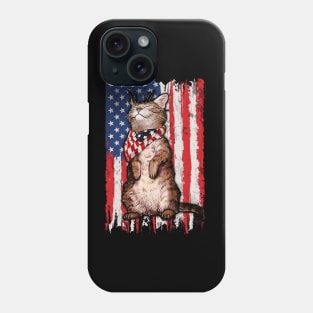 Red White Blue Cats USA Flag Firework 4th Of July Shirt Phone Case