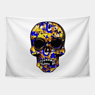 Gold and Blue Skull Tapestry