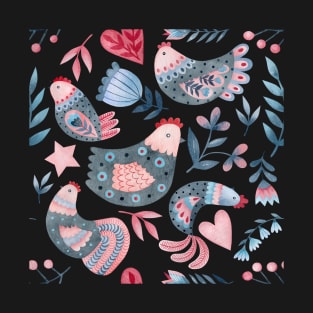 Simple Scandinavian style Chicken pattern T-Shirt