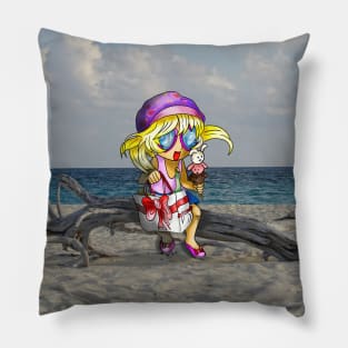 cartoon girl on a cuban beach Pillow