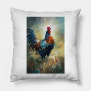 Regal Cockerel: Oil Painting Pillow