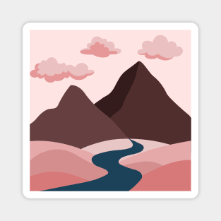 Mountain Scene with Pink Shades Magnet