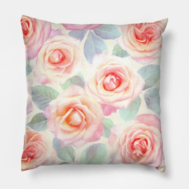 Faded Pink and Peach Painted Roses Pillow by micklyn