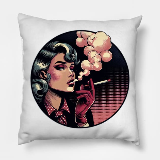 retro woman smoker Pillow by Anthony88