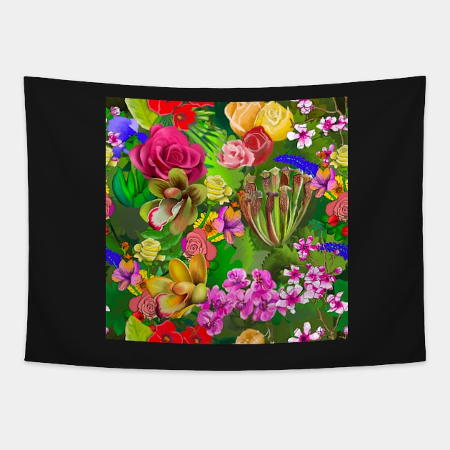 Flowers on Leaves Pattern Tapestry by missdebi27