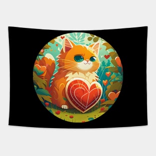 Orange Cat Heart In The Garden - Love Cats Tapestry