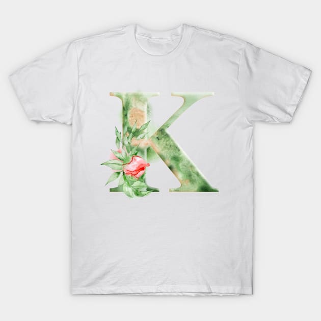 Floral Watercolor Monogram - K - Monogram K - T-Shirt