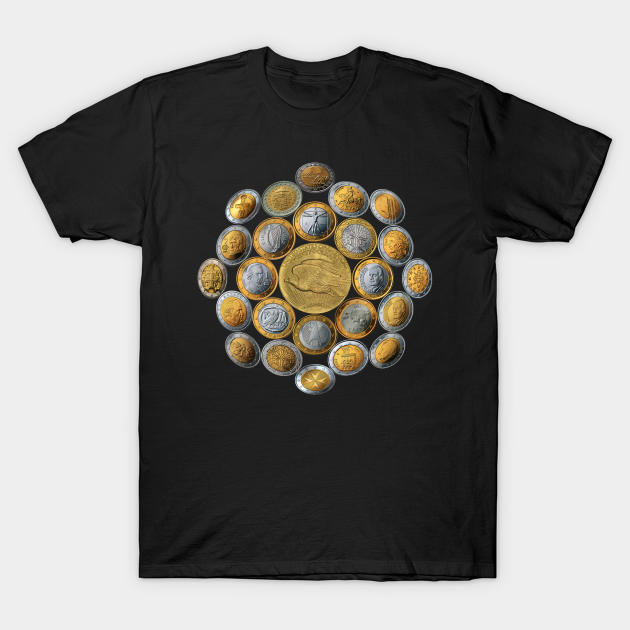 Discover USA Twenty Dollars Coin - Surrounded by other Coins 1 - Gold And Silver Coins - T-Shirt