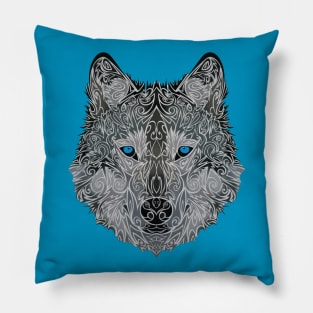 Blue Eyed Wolf Pillow