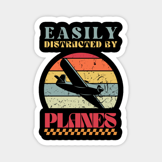 Easily Distracted by Planes - Retro Airplane Design Magnet by Stumbling Designs