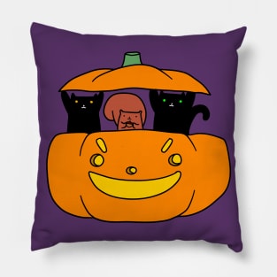 Pumpkin Squirrel and Black Cats Pillow