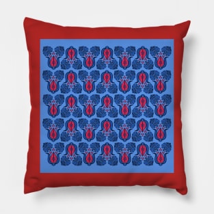 Turkish Tulip Damask Floral Pattern Red, Blue Pillow